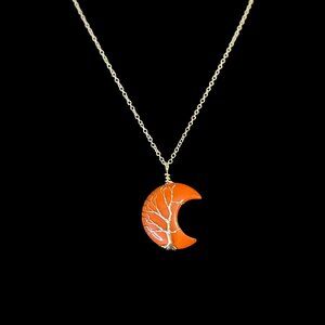 Red Jasper Spiritual Crescent Moon, Tree of Life Wire Wrapped Necklace.